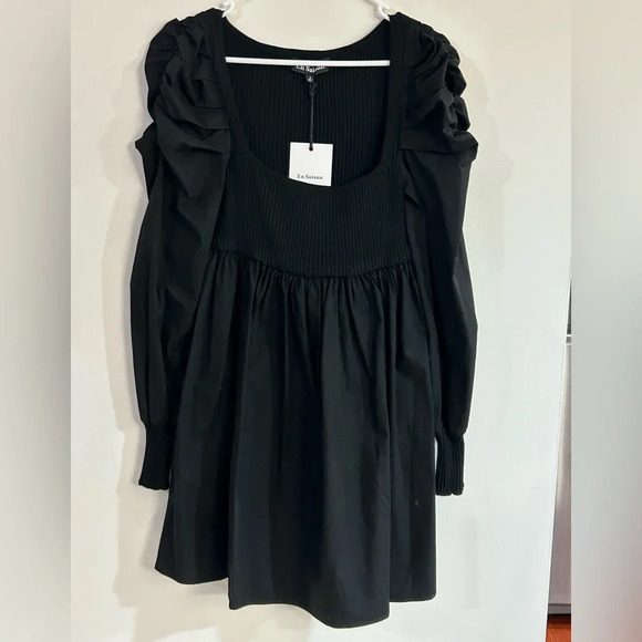 NWT En Saison Black Ellen Ruched Combo Dress Anthropologie Sm Holiday Cocktail - Picture 3 of 12